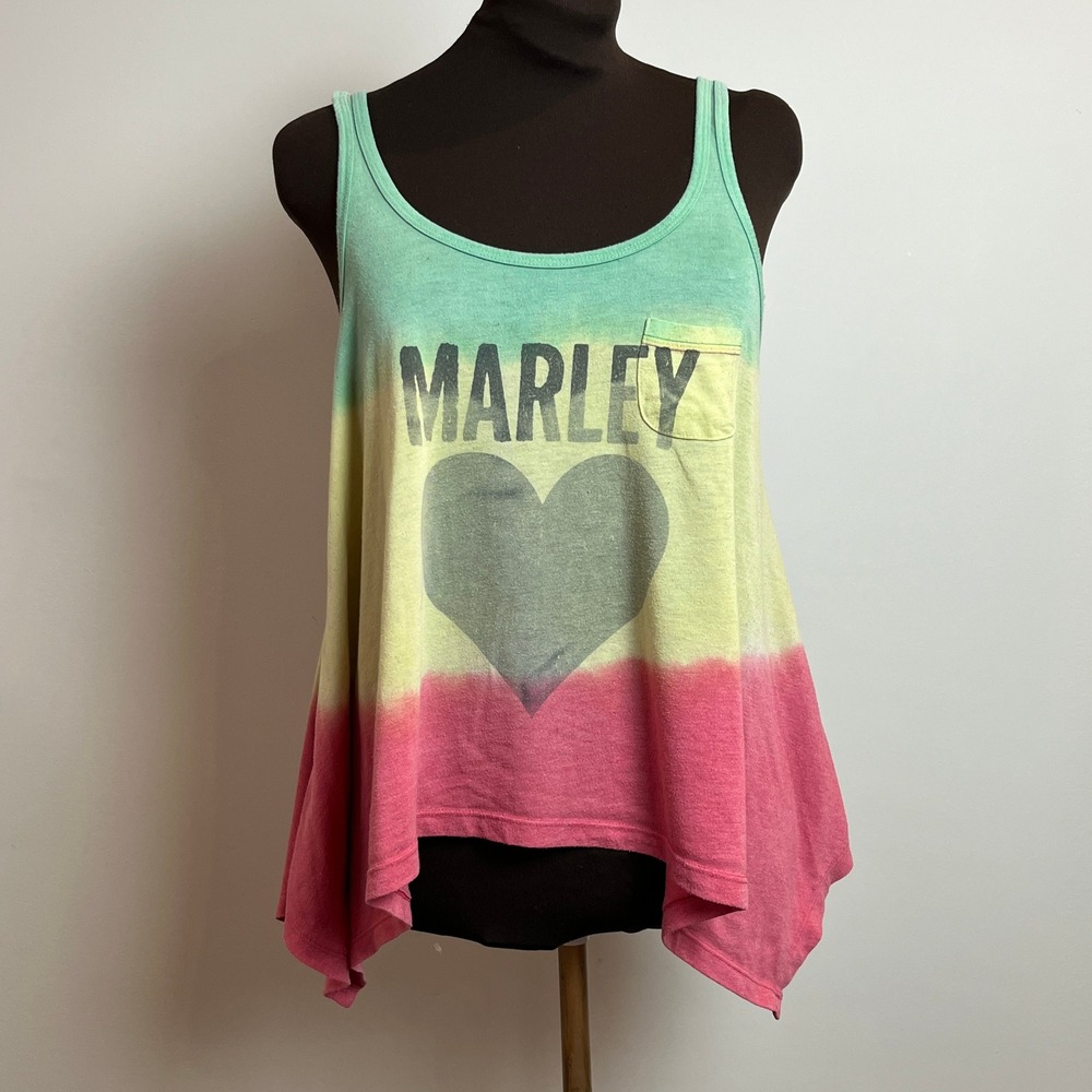 Billabong x Bob Marley Women Green Yellow Pink Gradient Tank Top Small